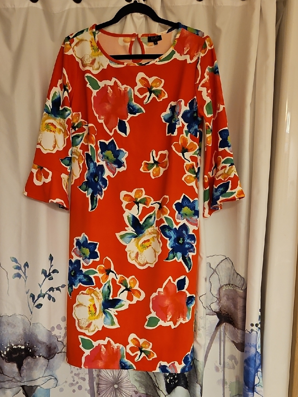 Vibrant  Red/Orange Floral Mini Dress with Watercolor Blooms